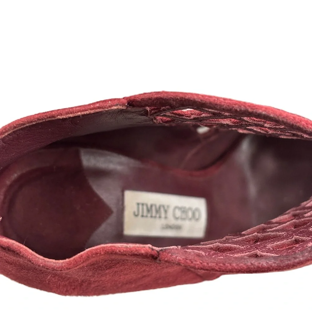 Jimmy Choo Claret Suede Drift Cutout Stiletto Heels Caged‎ Size 38.5 Size 38 1/2